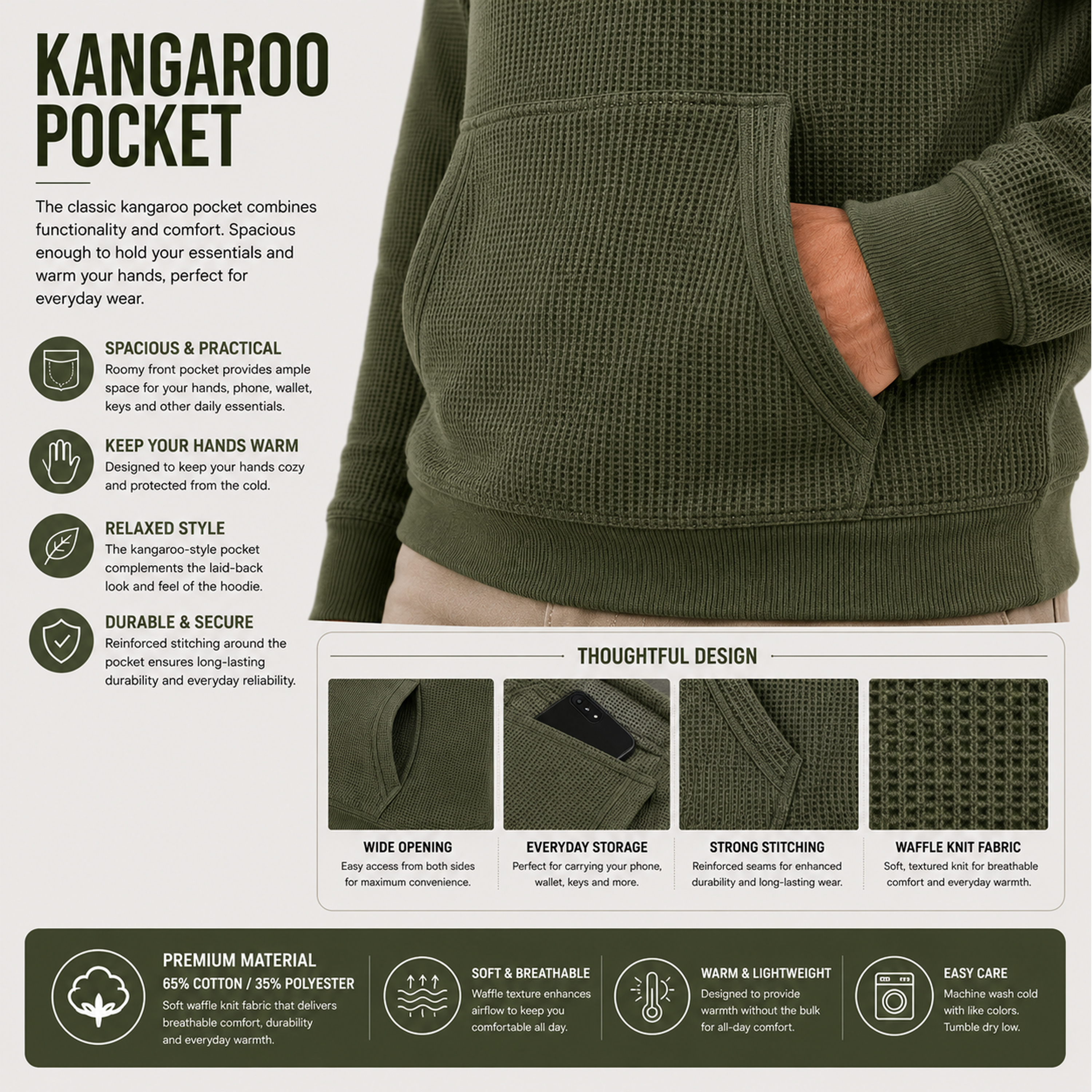 3Pk Mens Waffle Thermal Pullover Hoodie - Gallery 17