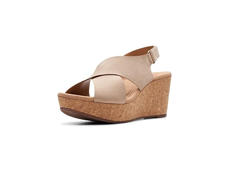 Clarks Women's Annadel Eirwyn Wedge Sandal, Sand Nubuck, 11 Wide