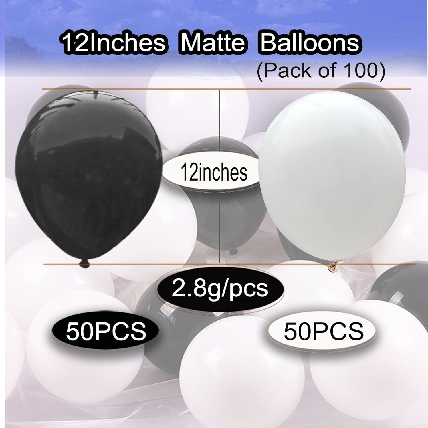 200 12" Black and White Balloons - Gallery 6