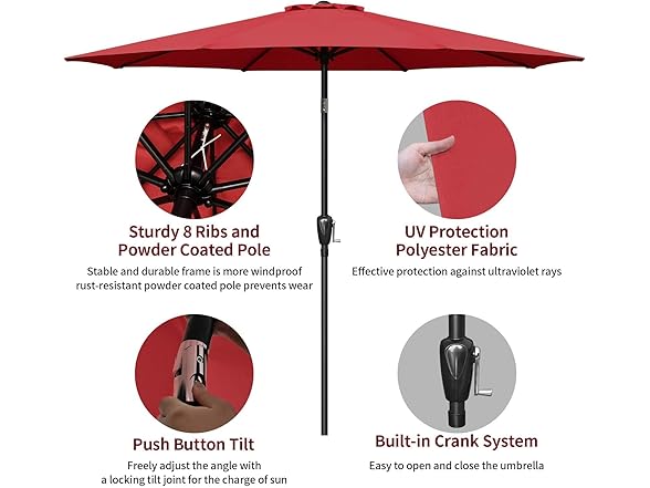 Simple Deluxe 9' Patio Umbrella Red