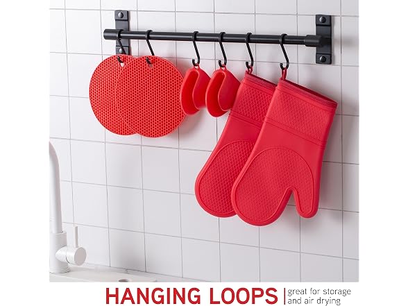 COOK WITH COLOR Silicone Oven Mitts Red, Mitt Set