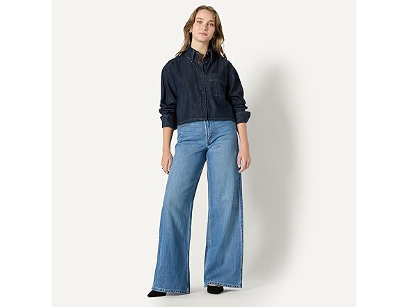 Amazon Essentials Womens Cropped Denim ButtonDown Shirt