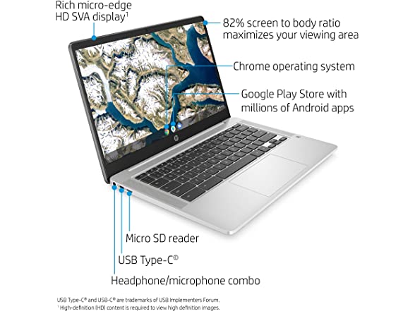 HP Chromebook 14-inch HD Laptop, Intel Celeron N4000, 4 GB R (Open Box)