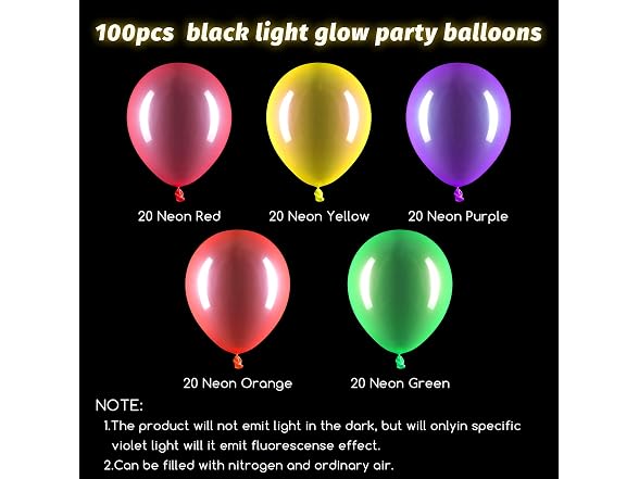 100 Pieces Neon Party Balloons Glow