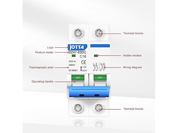 JOTTA DC 500V Circuit Breaker 16A 2pk