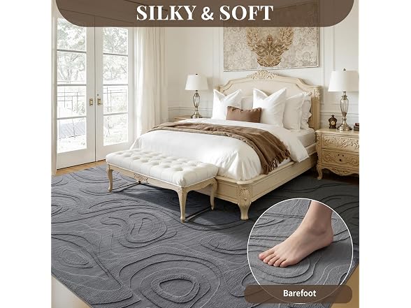 UKISS Grey Embossed Washable Rug 8'x10'