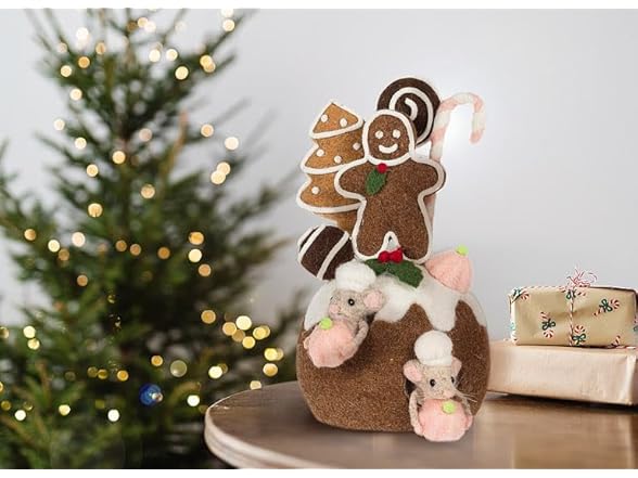 Abbott Collection 11" Christmas Pudding with Cookies & Mice Figurine