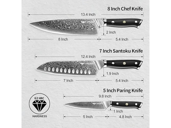 Haugo 3-Pc Damascus Chef Knife Set