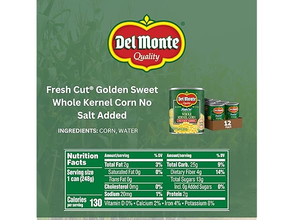 12PK Del Monte Whole Kernel Gold Corn No Salt Added
