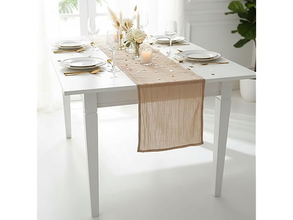 Tan Gauze Table Runners, 3 Piece
