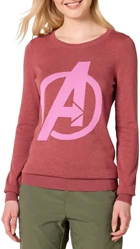 Amazon Essentials Disney | Marvel | Star Wars Women's Lightweight Crewneck Sweaters, Avengers Logo - Womens, X-Small