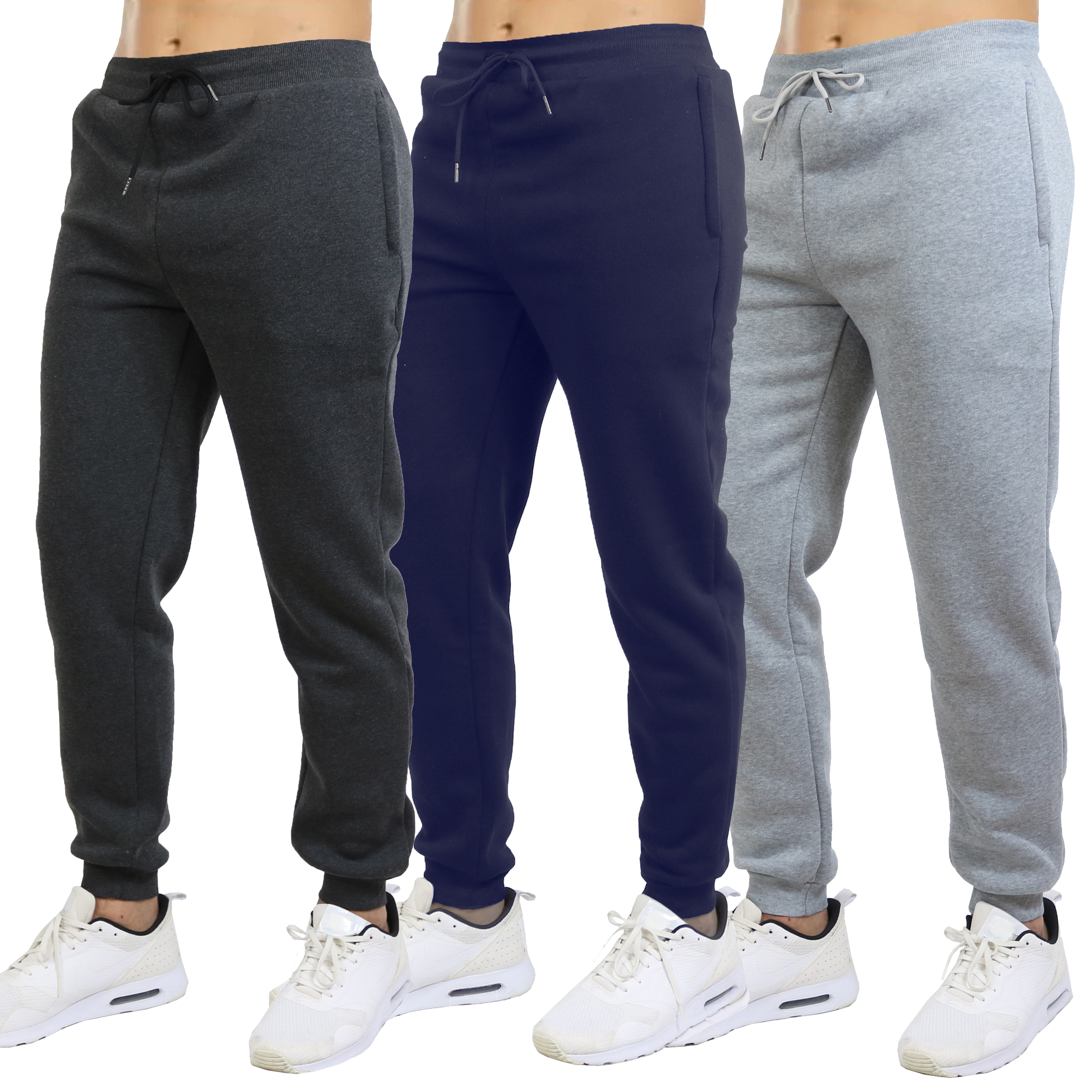 3Pk Mens Fleece-Lined Zip Joggers - Gallery 15
