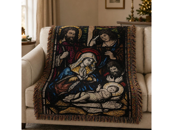 Stained Glass Nativity Tapestry Blanket