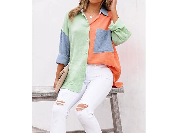 Chouyatou Women (L) Block Long Sleeve Button Shirt