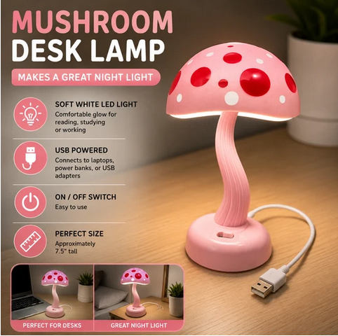 7.5" White LED USB-Powered Mushroom Desk Lamp - Gallery 4