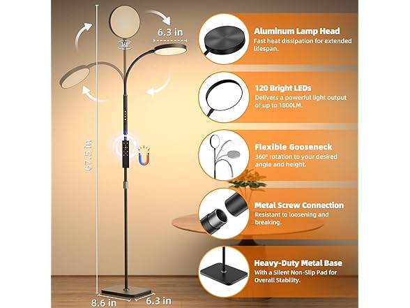 PACOVY Height Adjustable Floor Lamps