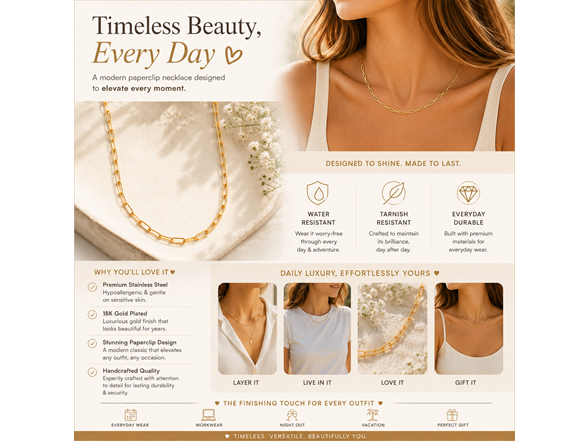 18K Gold Plated Paperclip Chain Necklace