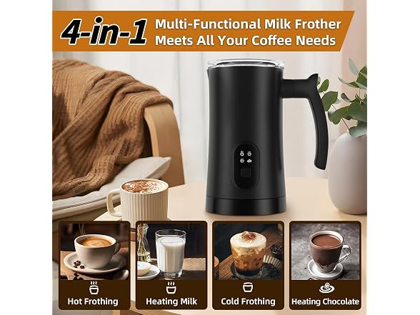MUMAO Milk Frother, 4-in-1 Electric Milk Steamer