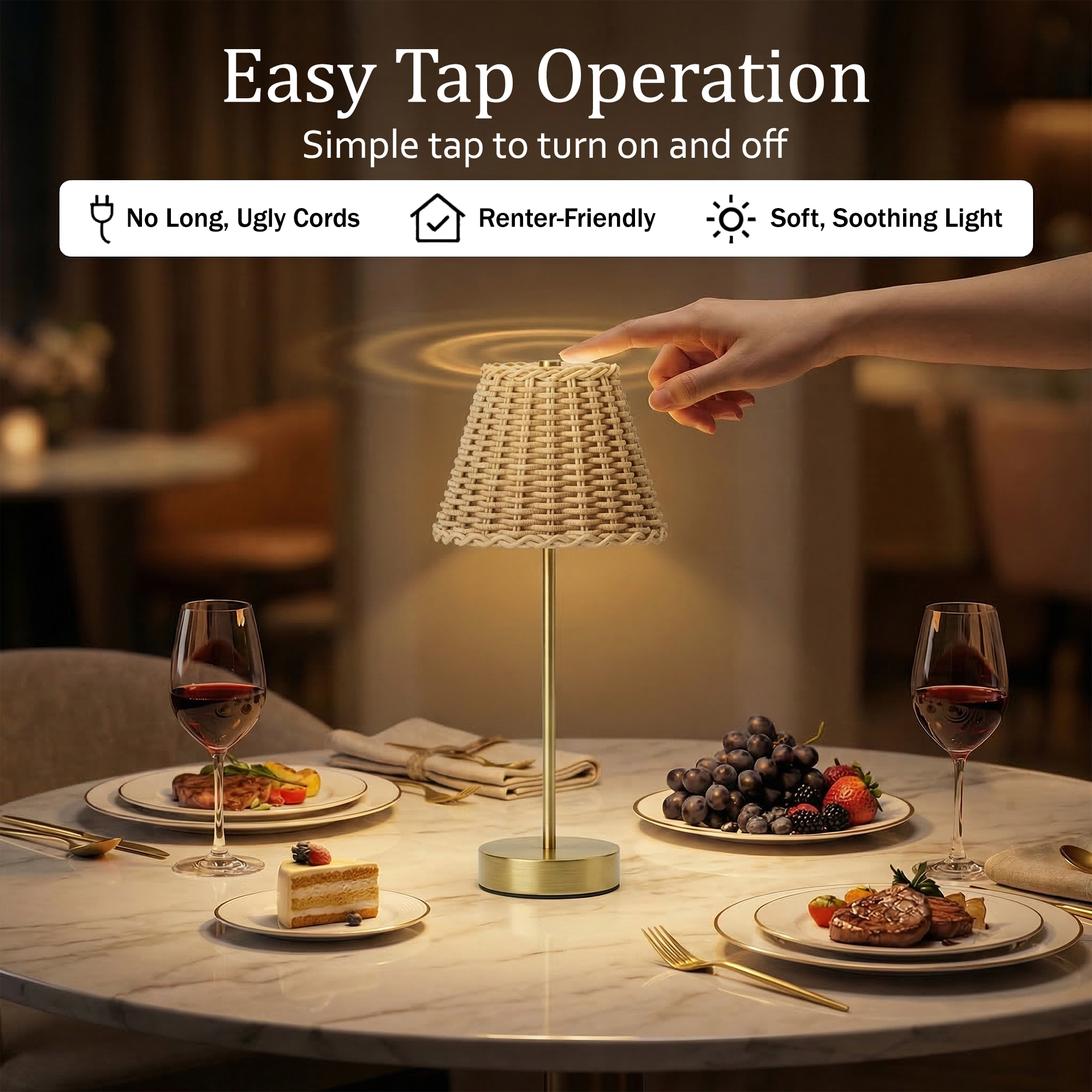 Gold Base Woven Shade Smooth Lamp - Gallery 19
