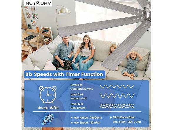 Autoday Ceiling Fan with Light | 72in