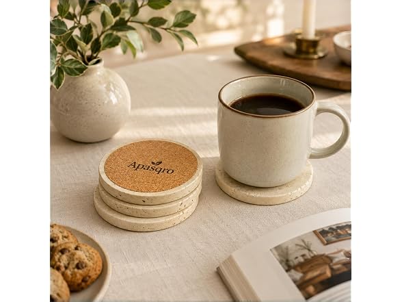 Apasqro Natural Travertine Coasters Set of 4