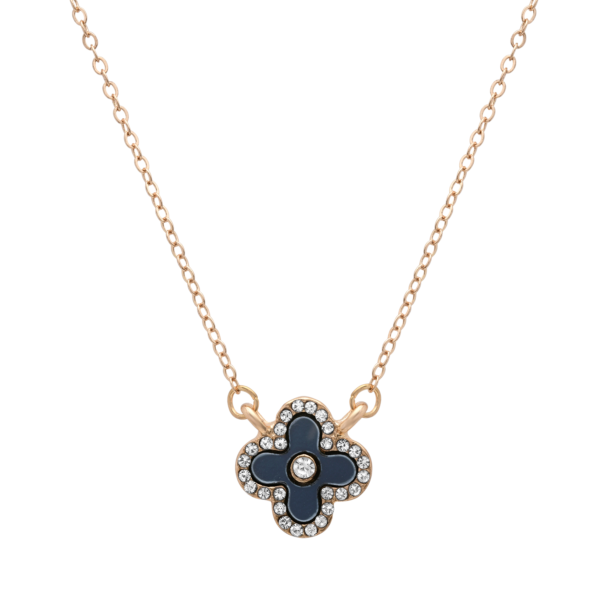 Clover CZ Halo Necklace - Black - Gallery 5