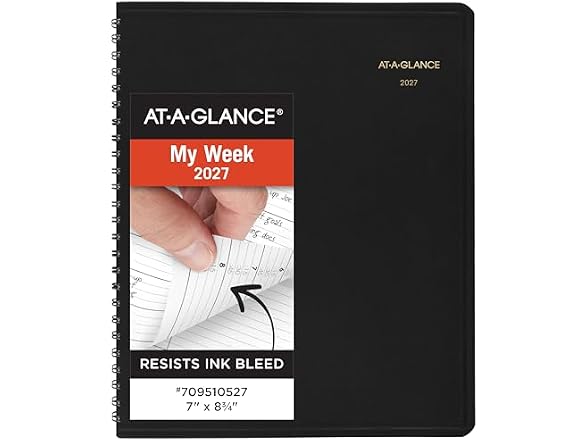 AT-A-GLANCE 2027 Appointment Book Planner, Weekly, 13-Month Jan-Jan, 7" x 8.75", Quarter-Hourly, Black (709510527)