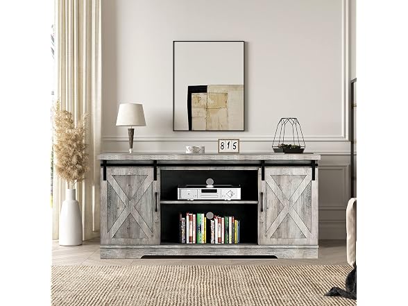 IDEALHOUSE TV Stand 65 White Barn Door
