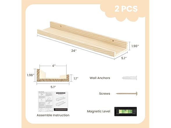 Fun Memories 24 inch Solid Wood Floating Shelves