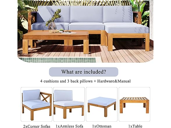 Merax Patio Furniture Sets 5 Pieces, Grey