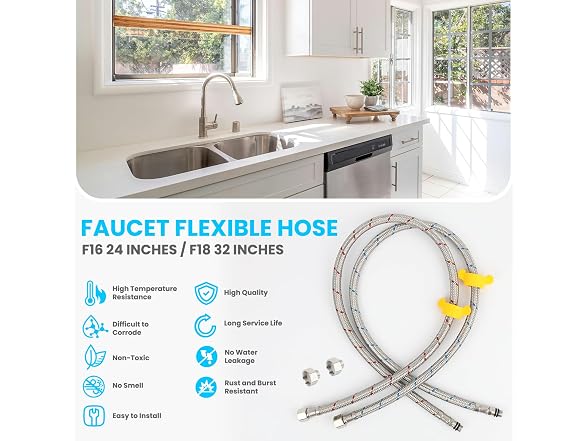 Klabb 32-Inch Stainless Steel Braided Faucet Supply Line