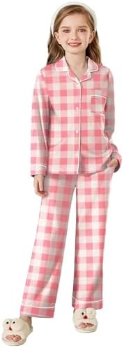 Girls Plaid Long Sleeve Pajamas Set