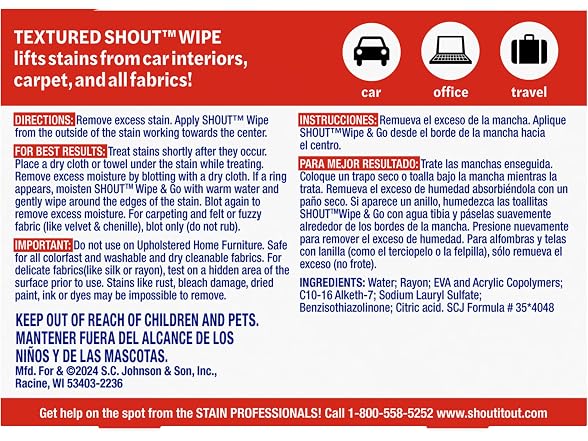 Shout Wipe and Go Stain Remover Wipes 12ct