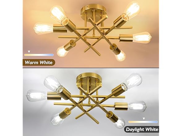 TOBUSA 6-Light Gold Semi Flush Mount Ceiling Light Fixture