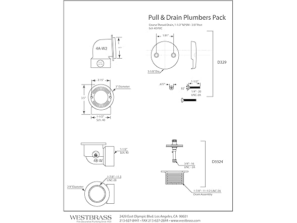 Westbrass A572-50 1-1/2" Sch. 40 PVC Pull & Drain Pack