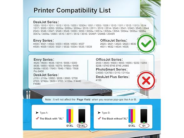 Adoccur 61XL HP Ink Cartridges, 2-Pack