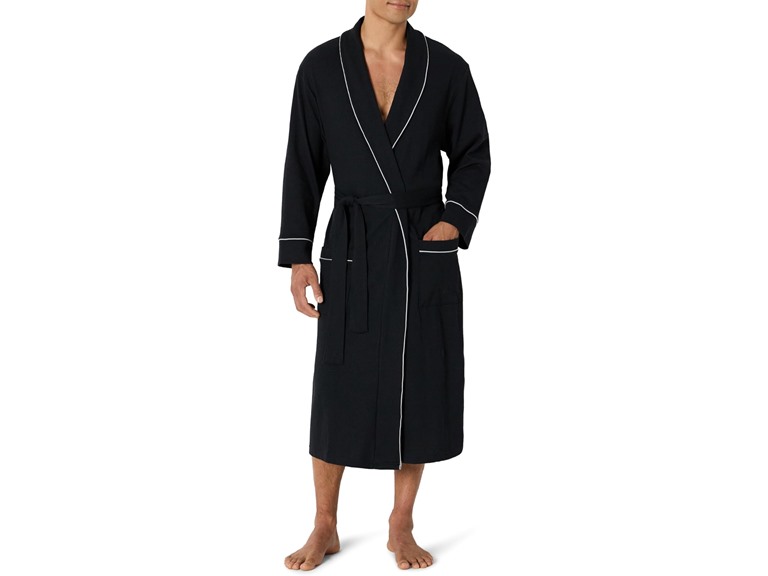 Amazon Essentials Men's Lightweight Waffle Bathrobe (Available in Big & Tall), Black, Medium-Large