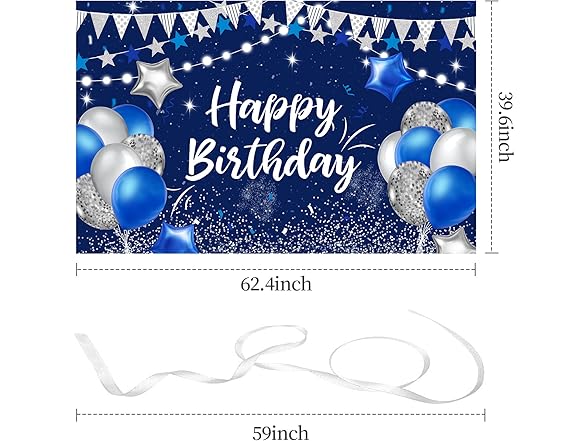 Navy Blue & Silver Happy Birthday Backdrop