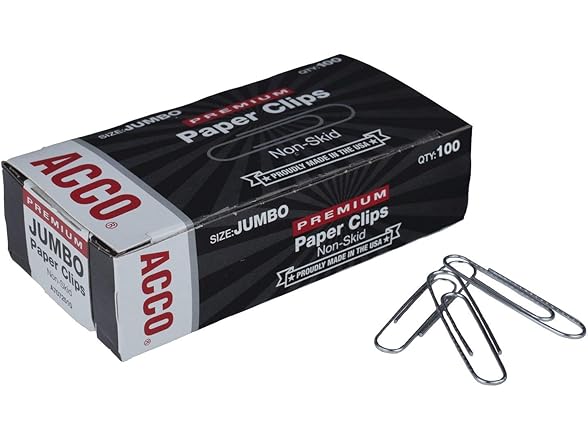 ACCO Jumbo Paper Clips, Non-Skid, Premium