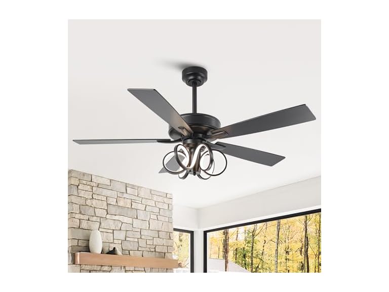 Parrot Uncle F6019BK 52 Inch Ceiling Fans with Lights and R