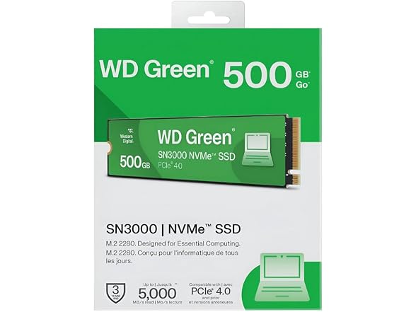 (NEW) Western Digital 500GB WD Green SN3000 NVMe Internal SSD