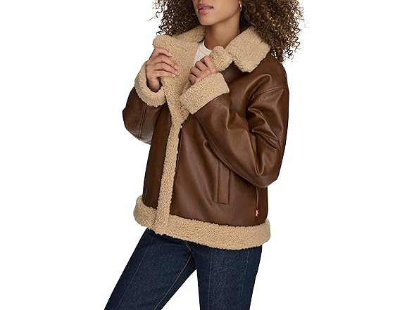 Levis Womens Faux Leather Sherpa Moto Jacket