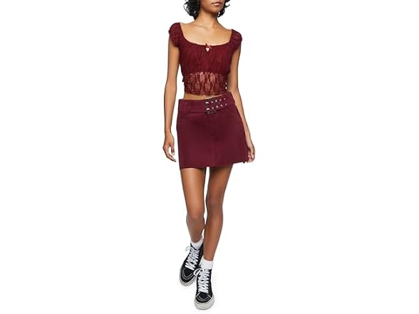 Forever 21 Women's (M) Belted Mini Skirt Merlot Me