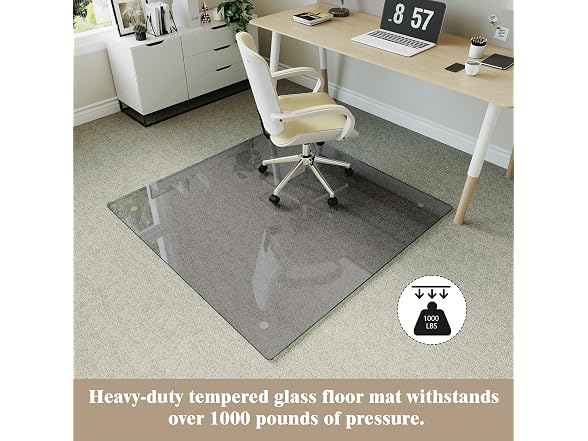 Koonmi Grey Glass Chair Mat 46" x 46"