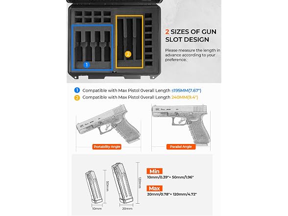 Waterproof Pistol Case 7 Guns 4+3 Layout