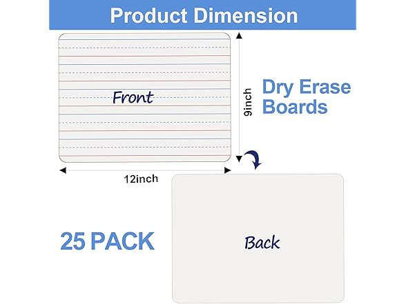 25pk Double-Sided Whiteboards, 9x12"