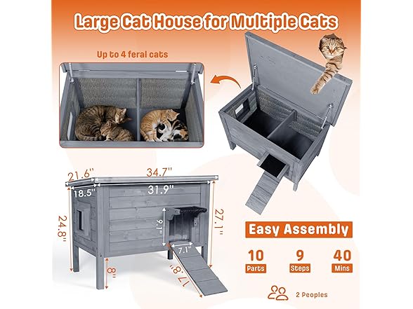 BRIOPAWS Grey Dual Insulated Outdoor Cat House Grey