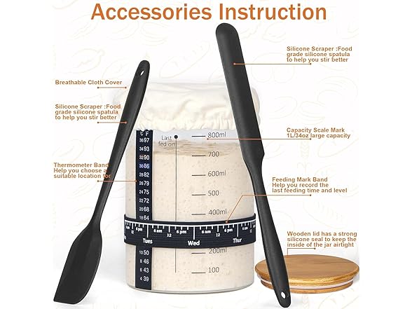 Kmise Sourdough Starter Jar Glass, 34 Oz