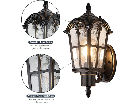 BesLowe 2-Pack Outdoor Wall Light Black