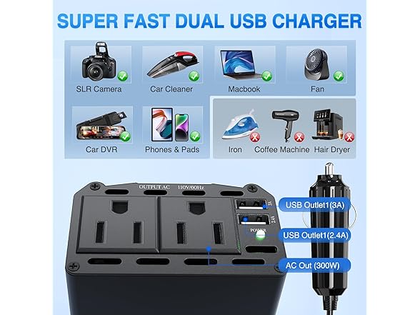 Nilight 300W Power Inverter 12V
